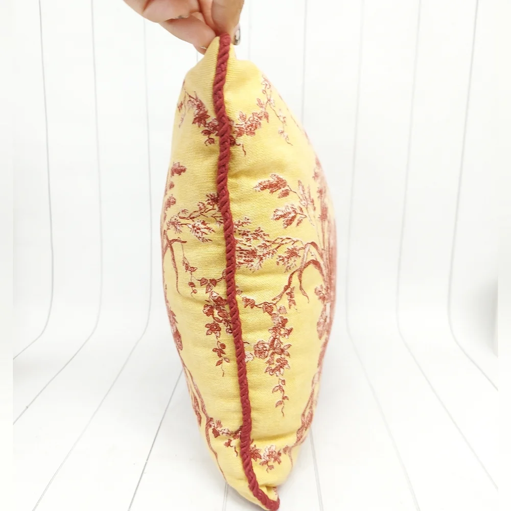 Waverly Yellow and Red Toile Rooster Throw Pillow French Country, Cottage